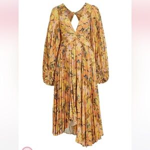 Acler Palms Plisse Handkerchief Midi Dress Kaleidoscope Floral